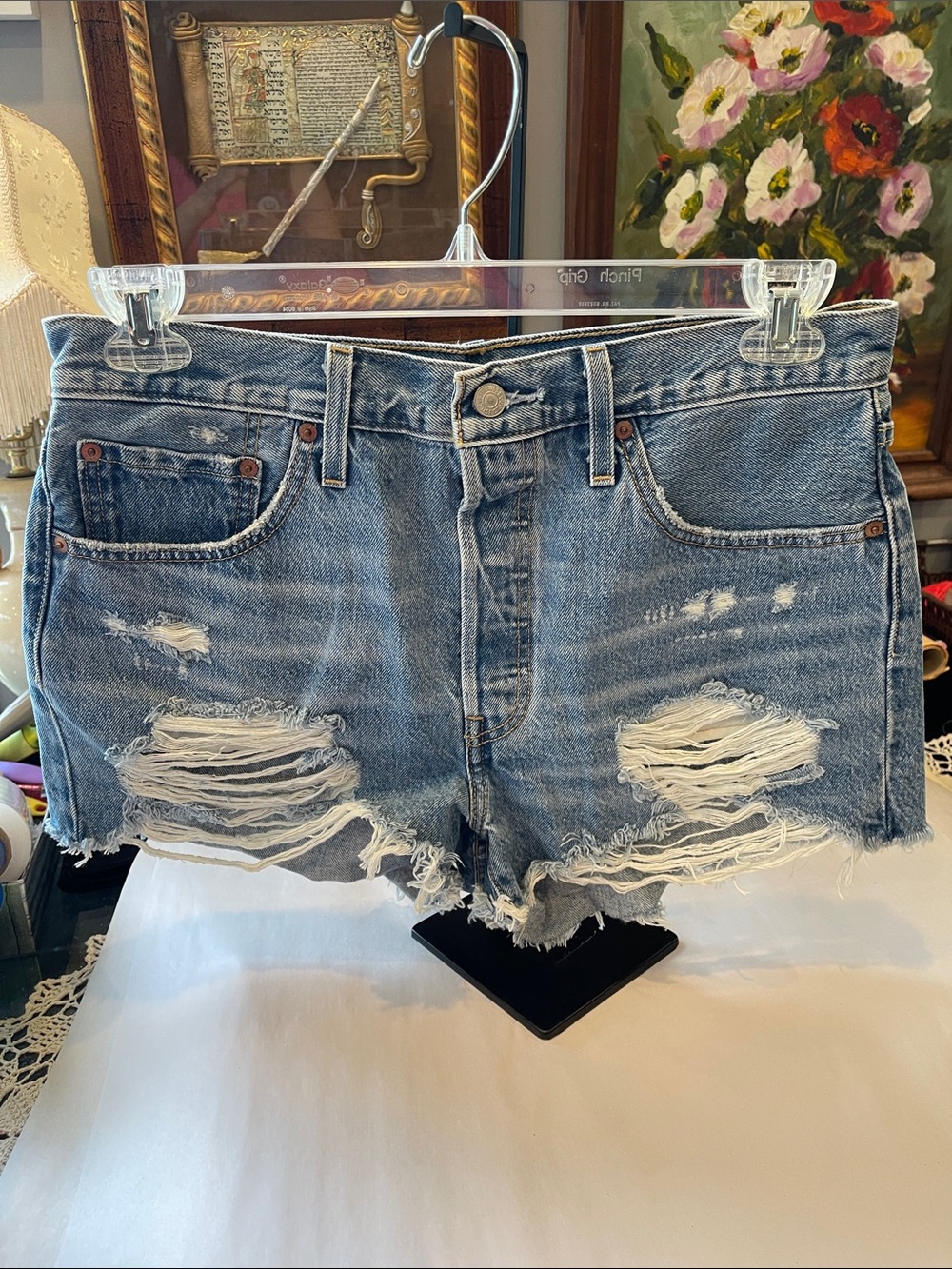 Levi's 501  Distressed Light Blue Denim Cutoff Shorts size 31